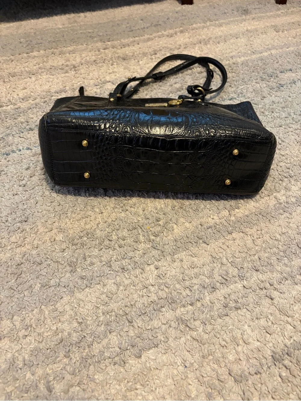 Brahmin Black Croc Embossed Leather Tote Bag Shoulder Purse Gold Hardware Large - Picture 9 of 15